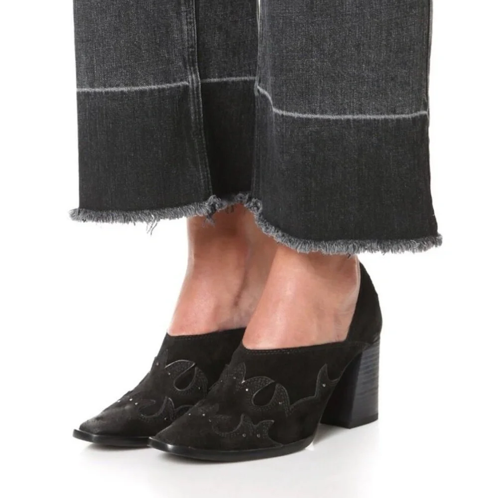 Free People NEW Pumps BLACK Leather Studs Shoes Women's 37 NWT
